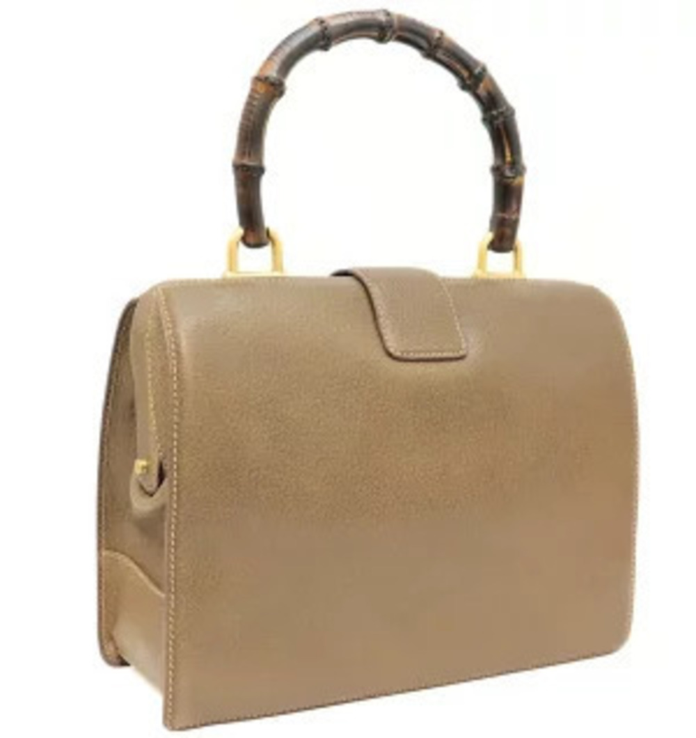 Gucci Brown Bag Pig Leather Bamboo Doctors Turnlock Handbag